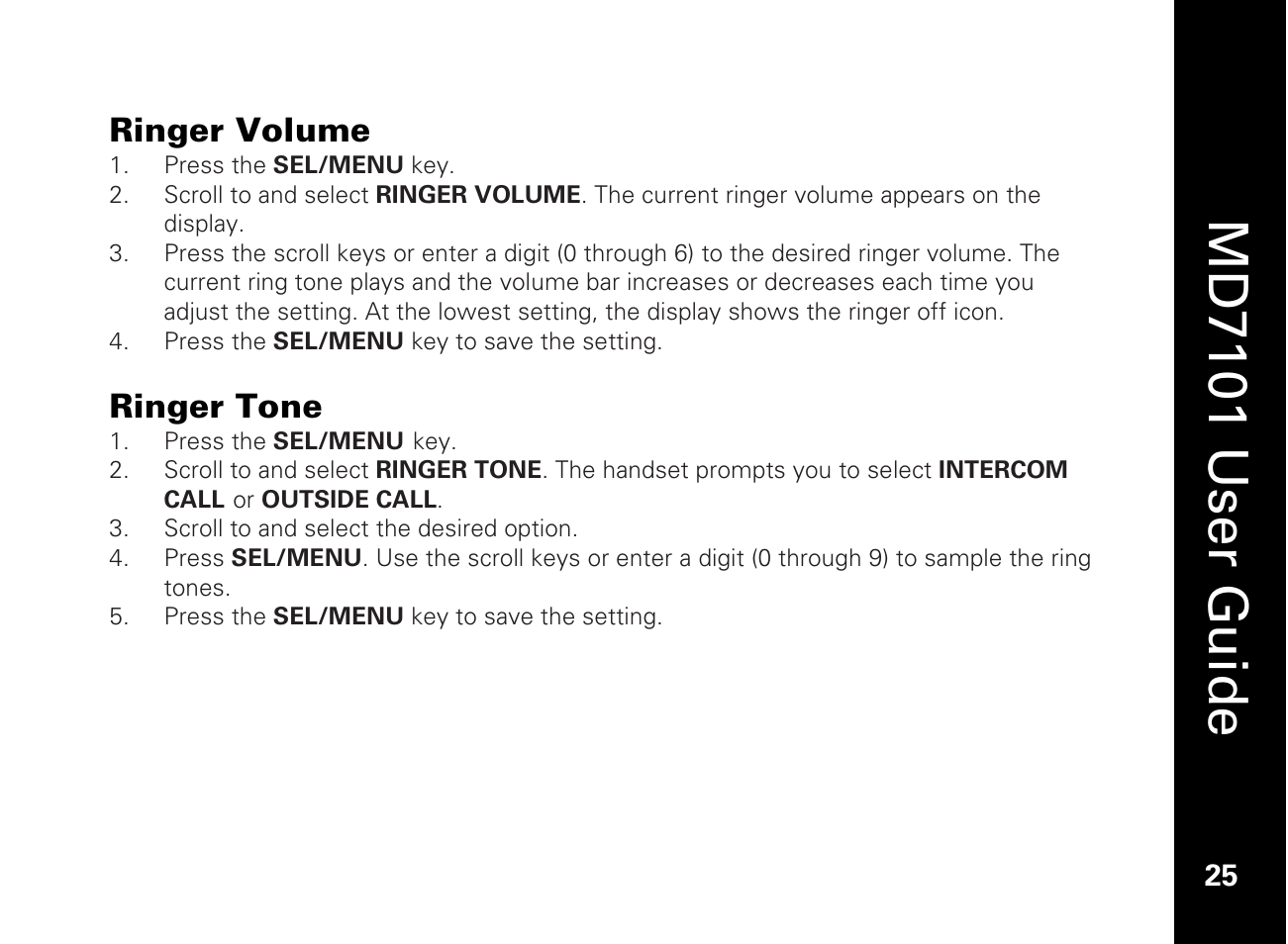 Ringer volume, Ringer tone, Md7101 u ser guide | Motorola E51 Series User Manual | Page 40 / 54