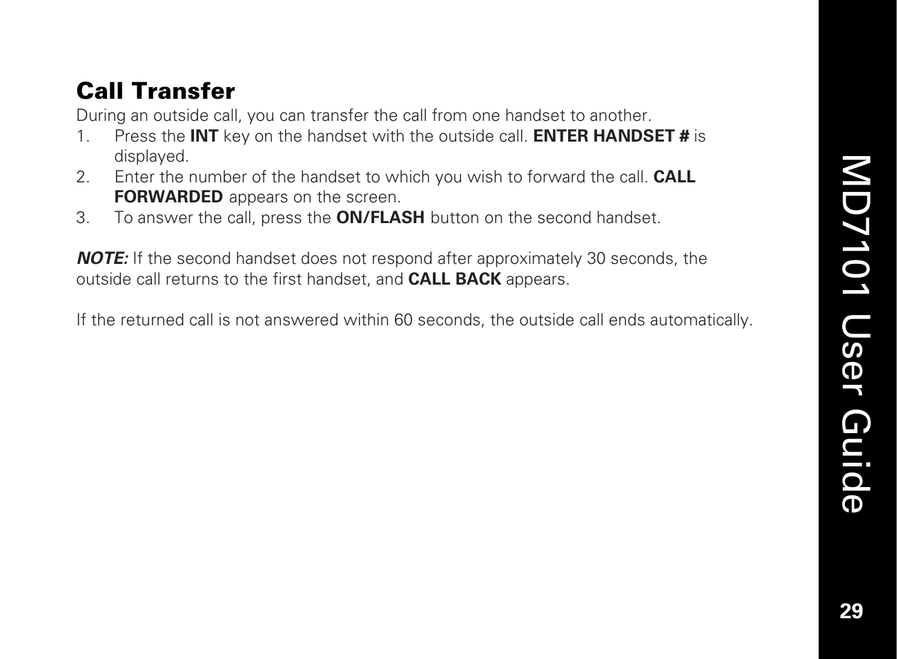 Call transfer, Md7101 u ser guide | Motorola E51 Series User Manual | Page 44 / 54