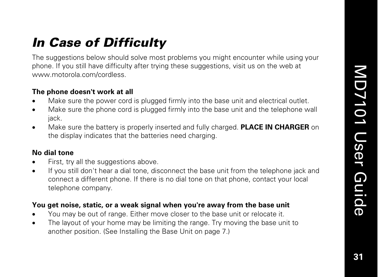 In case of difficulty, Md7101 u ser guide | Motorola E51 Series User Manual | Page 46 / 54