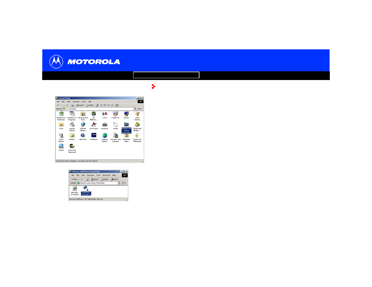 Configuring tcp/ip in windows2000, Configuring tcp/ip in windows 2000 | Motorola SB5102 User Manual | Page 22 / 47
