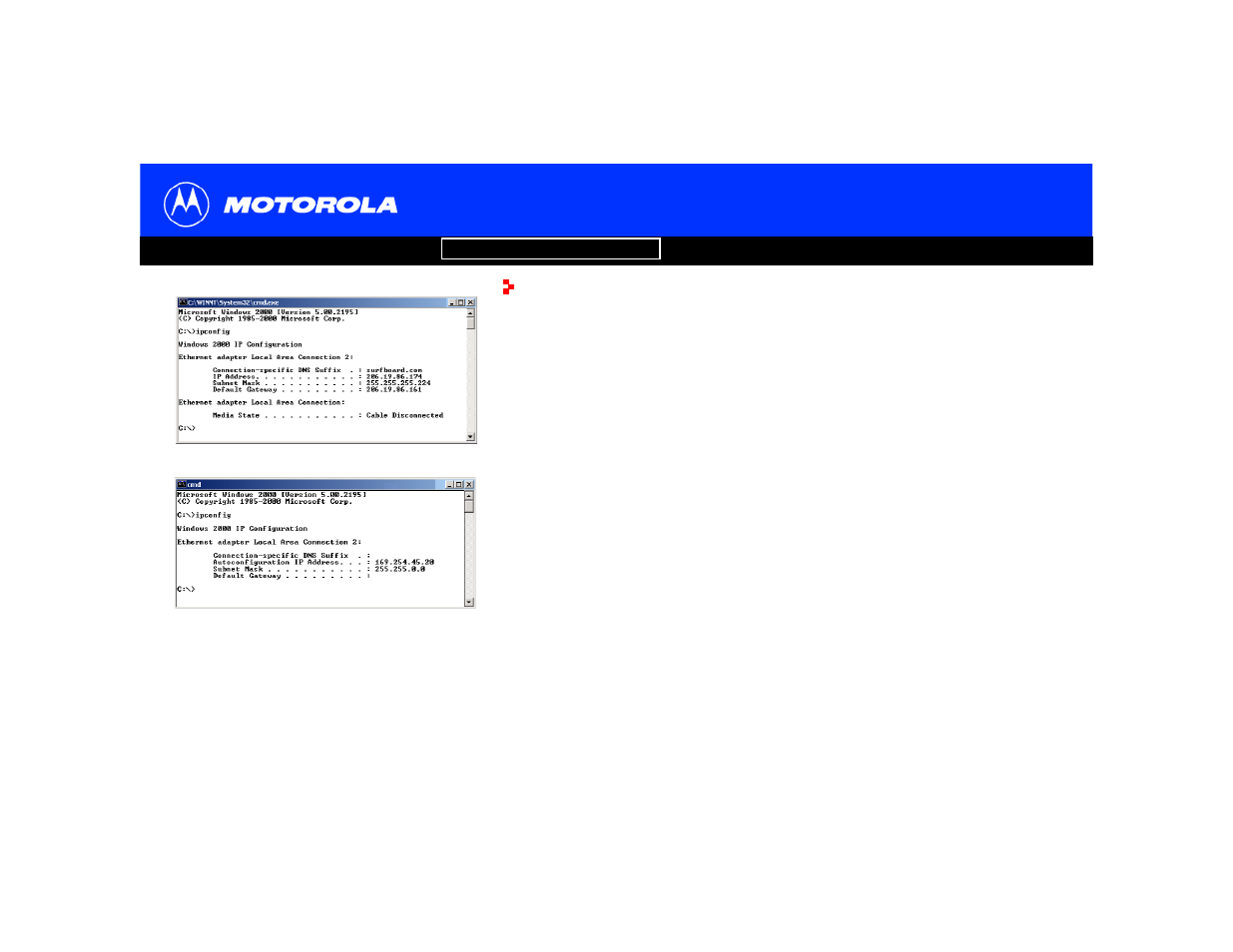 Verifying the ip address in windows, 2000 or windows xp | Motorola SB5102 User Manual | Page 34 / 47