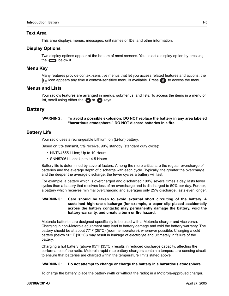 Battery | Motorola DTR510 User Manual | Page 13 / 68