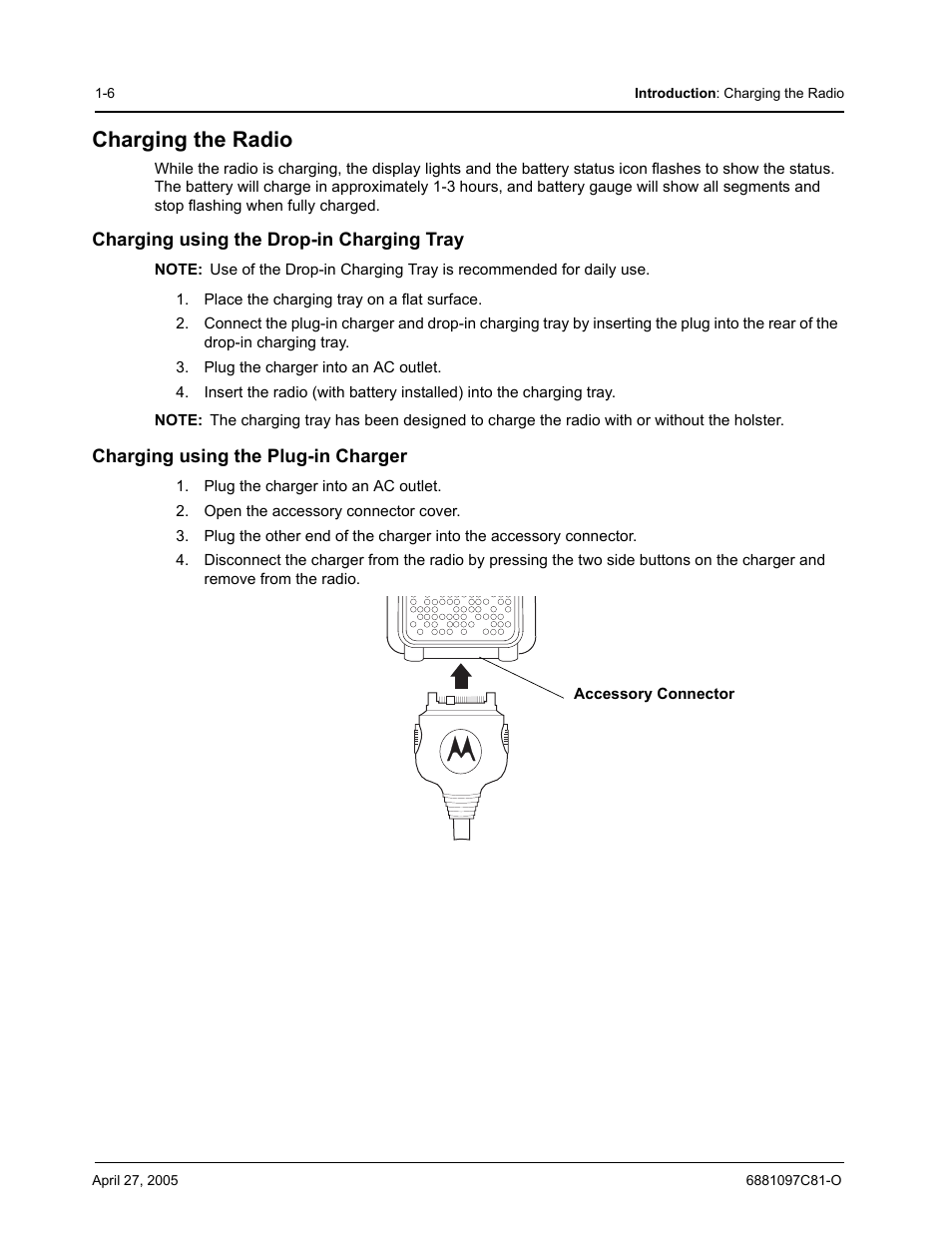 Charging the radio | Motorola DTR510 User Manual | Page 14 / 68