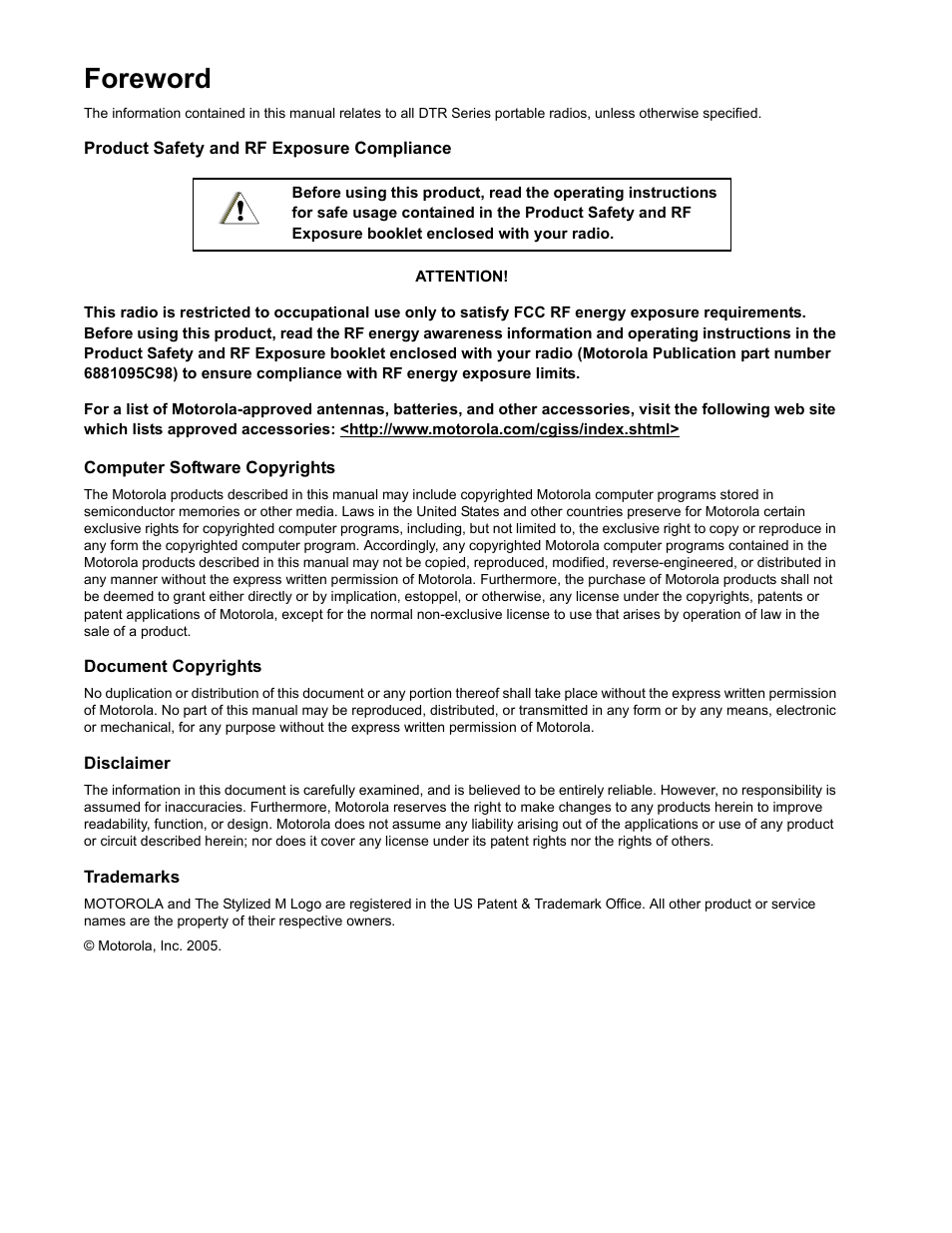 Foreword | Motorola DTR510 User Manual | Page 2 / 68