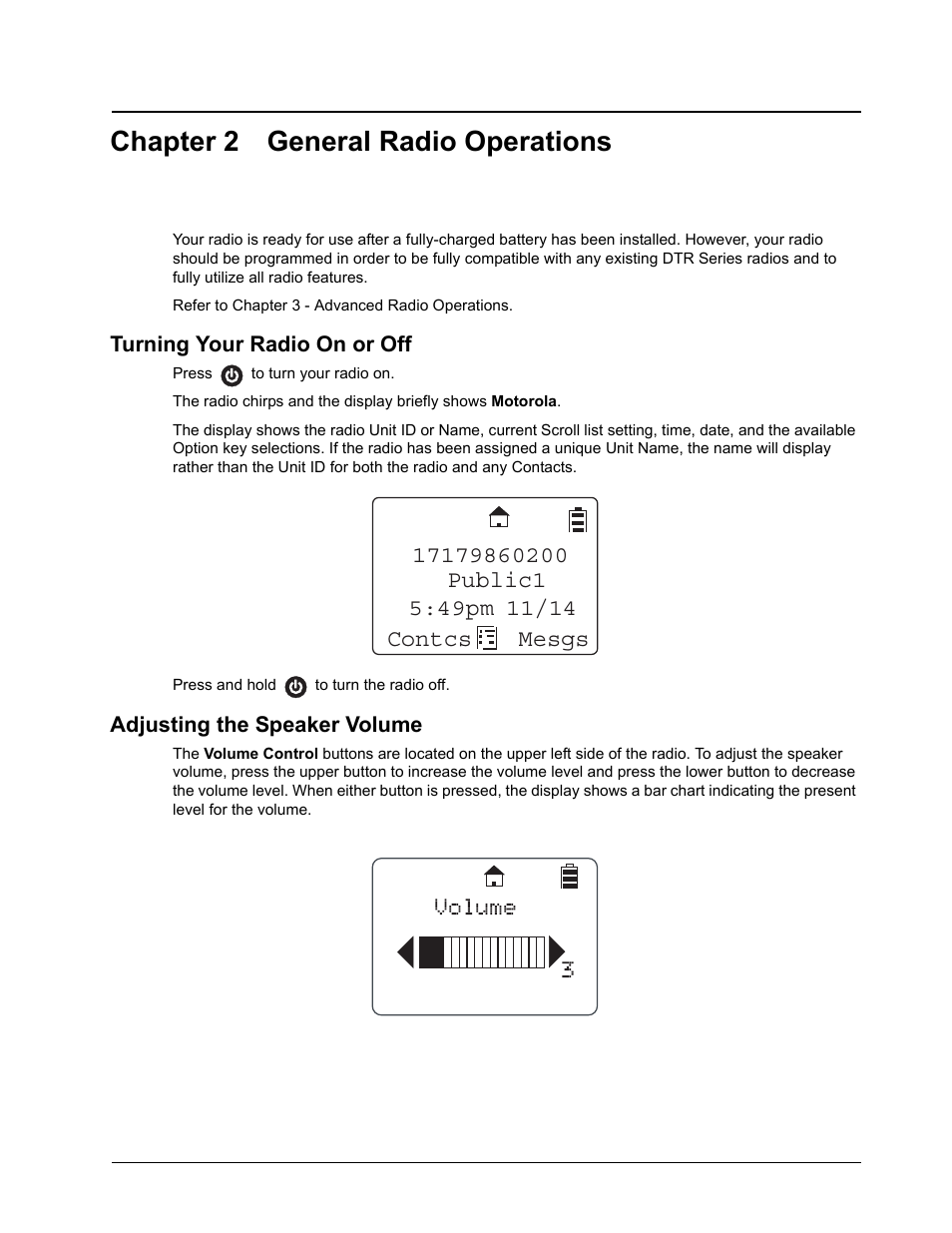 Chapter 2 general radio operations, Volume 3 | Motorola DTR510 User Manual | Page 21 / 68