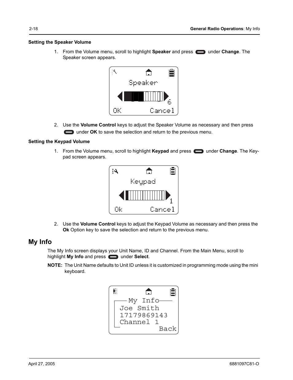 Ok cancel speaker 6 ok cancel keypad 1 | Motorola DTR510 User Manual | Page 38 / 68