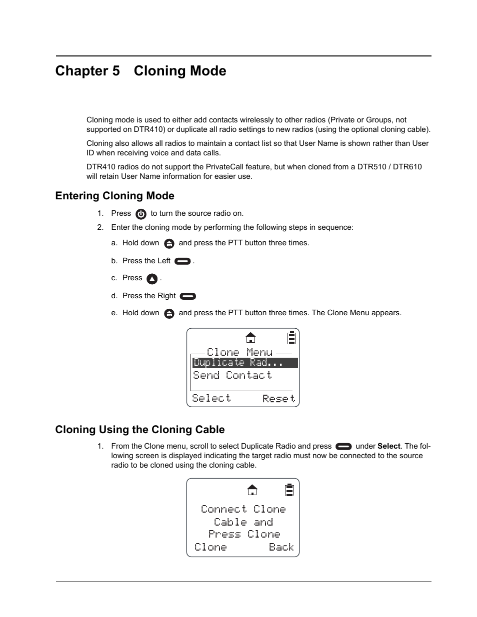 Chapter 5 cloning mode | Motorola DTR510 User Manual | Page 53 / 68