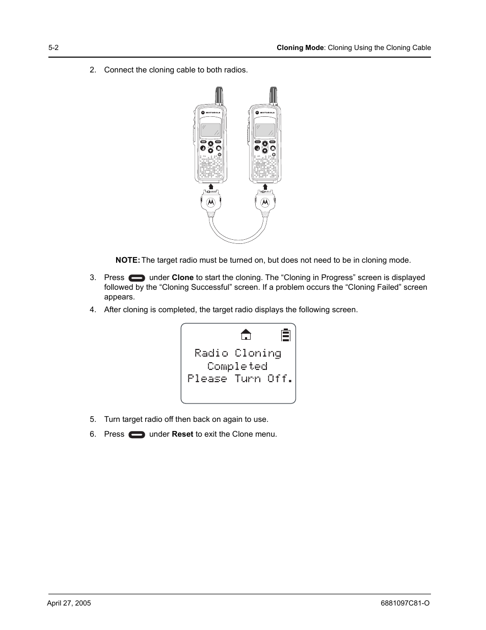 Radio cloning completed please turn off | Motorola DTR510 User Manual | Page 54 / 68