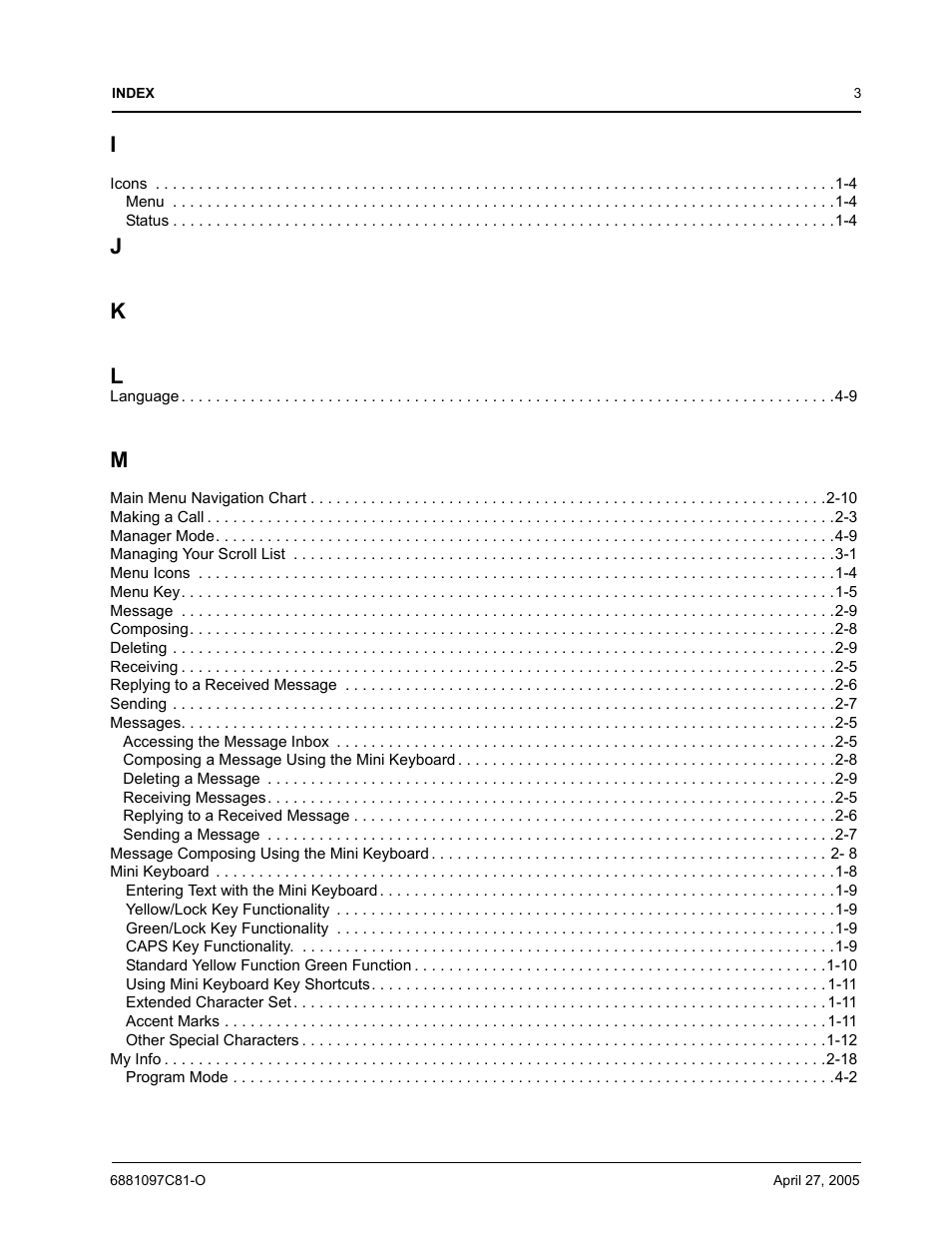 Jk l | Motorola DTR510 User Manual | Page 65 / 68