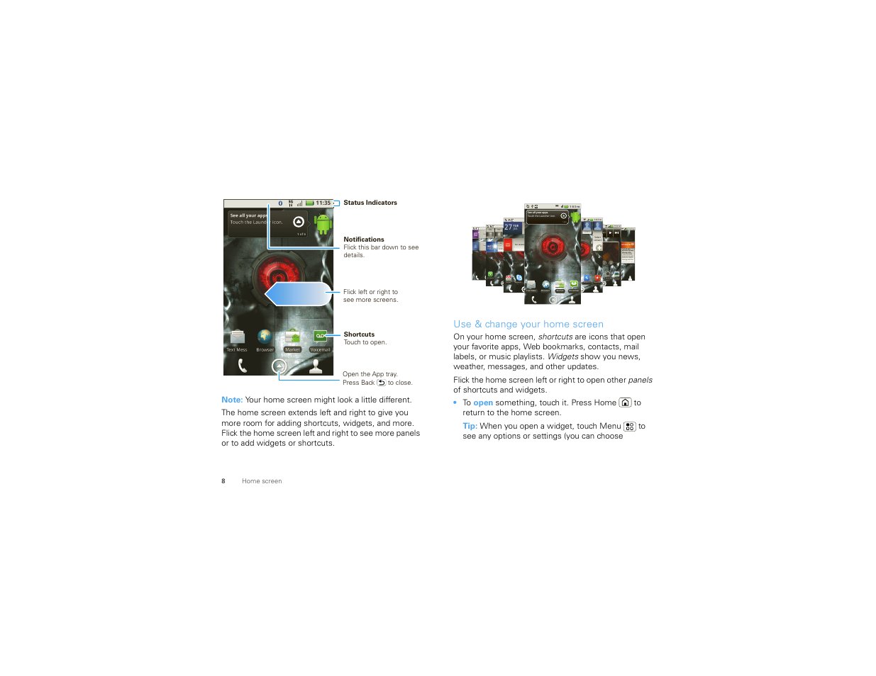 Use & change your home screen, Pm musi, 1 of 6 | Motorola 68000202880-C User Manual | Page 10 / 72