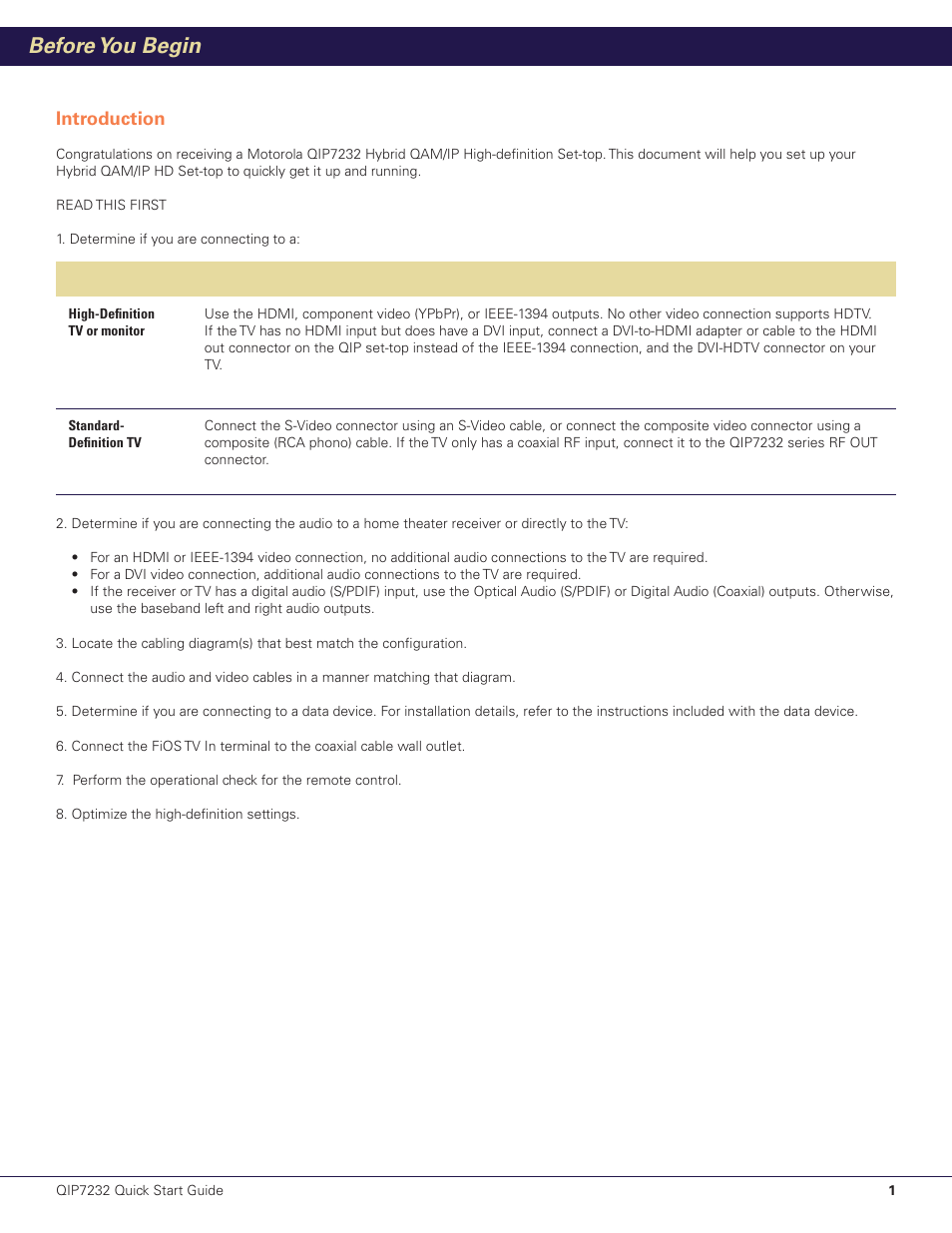 Before you begin, Introduction | Motorola QIP7232 P2 User Manual | Page 2 / 12