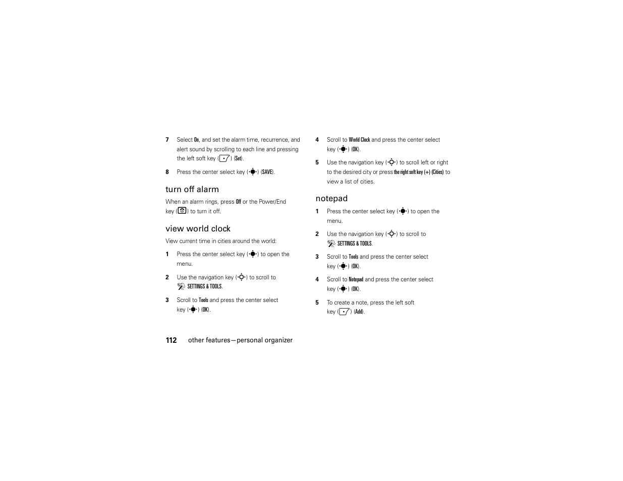 Turn off alarm, View world clock | Motorola Z6C User Manual | Page 114 / 296