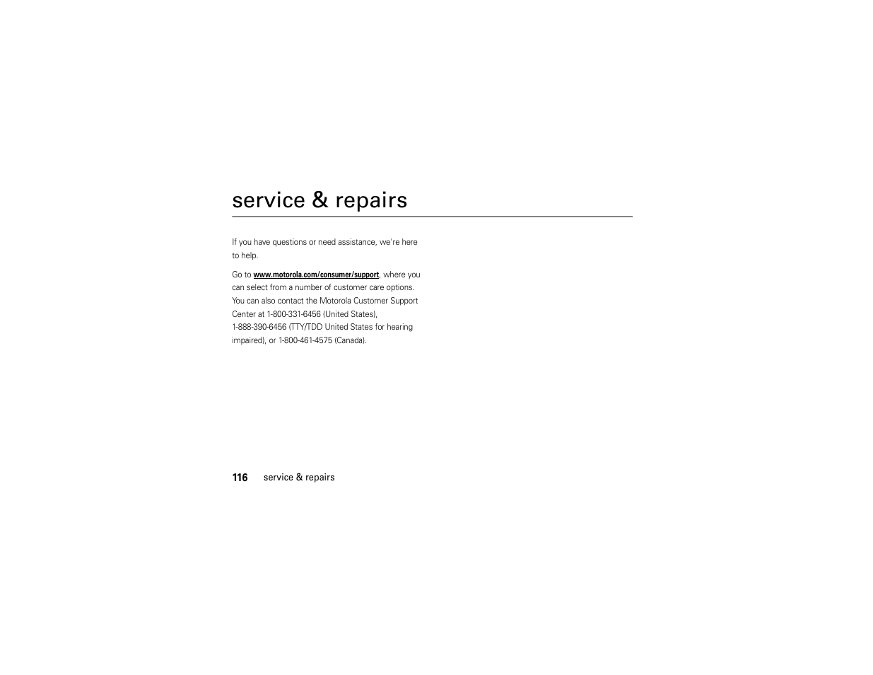 Service & repairs | Motorola Z6C User Manual | Page 118 / 296