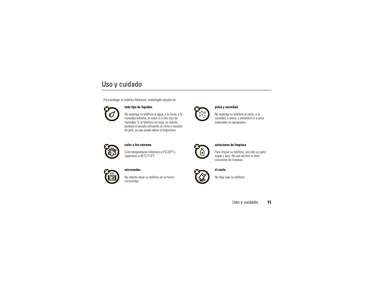Uso y cuidado | Motorola Z6C User Manual | Page 153 / 296