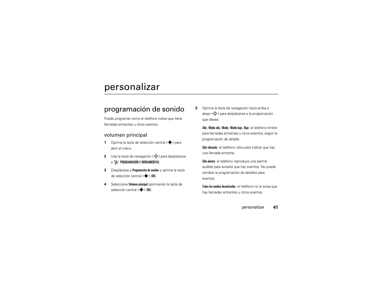 Personalizar, Programación de sonido | Motorola Z6C User Manual | Page 183 / 296