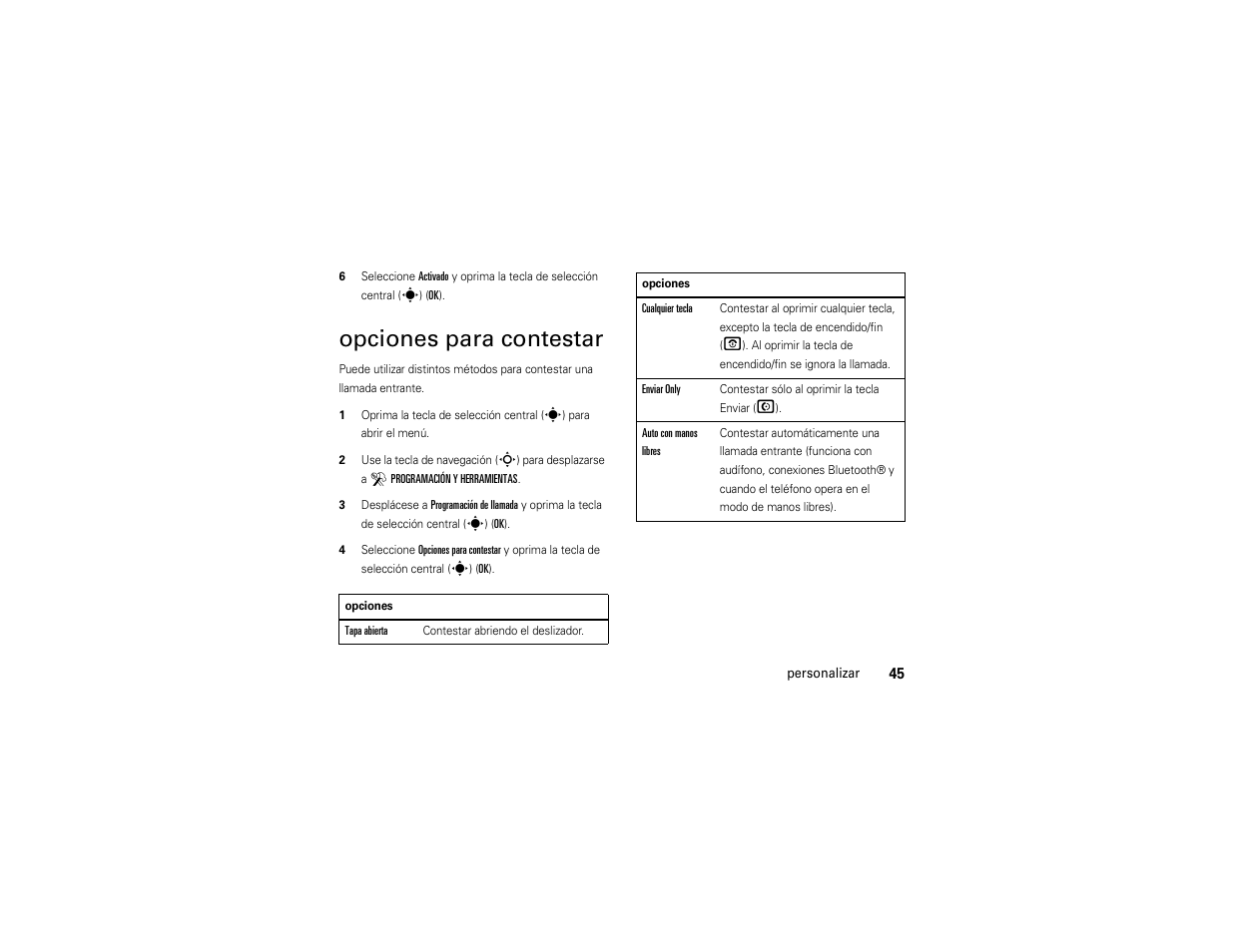 Opciones para contestar | Motorola Z6C User Manual | Page 187 / 296