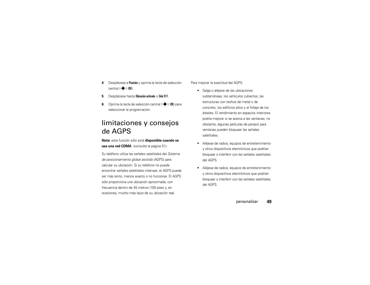 Limitaciones y consejos de agps | Motorola Z6C User Manual | Page 191 / 296