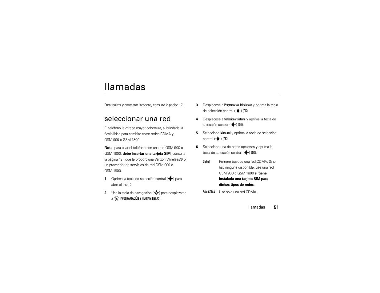 Llamadas, Seleccionar una red | Motorola Z6C User Manual | Page 193 / 296