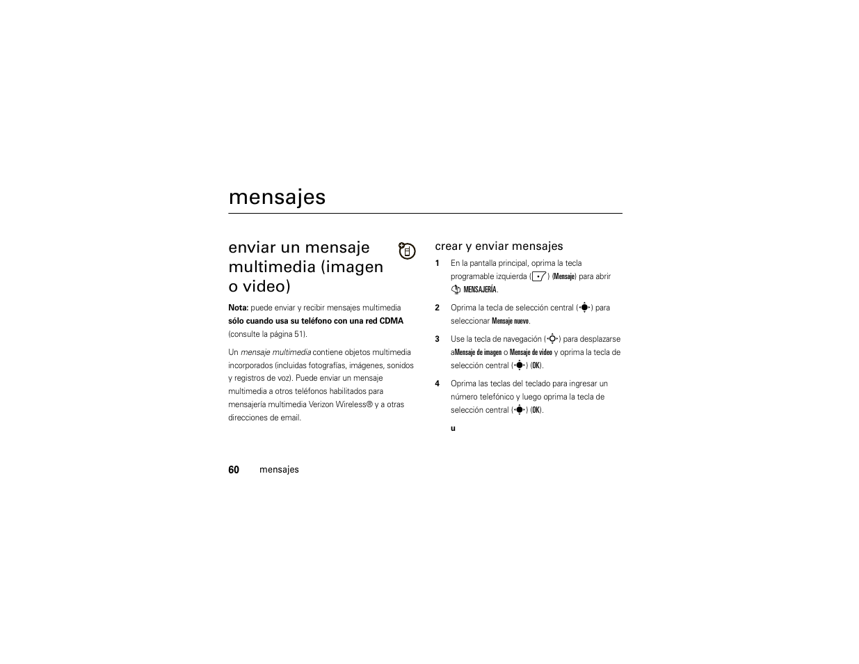 Mensajes, Enviar un mensaje multimedia (imagen o video) | Motorola Z6C User Manual | Page 202 / 296
