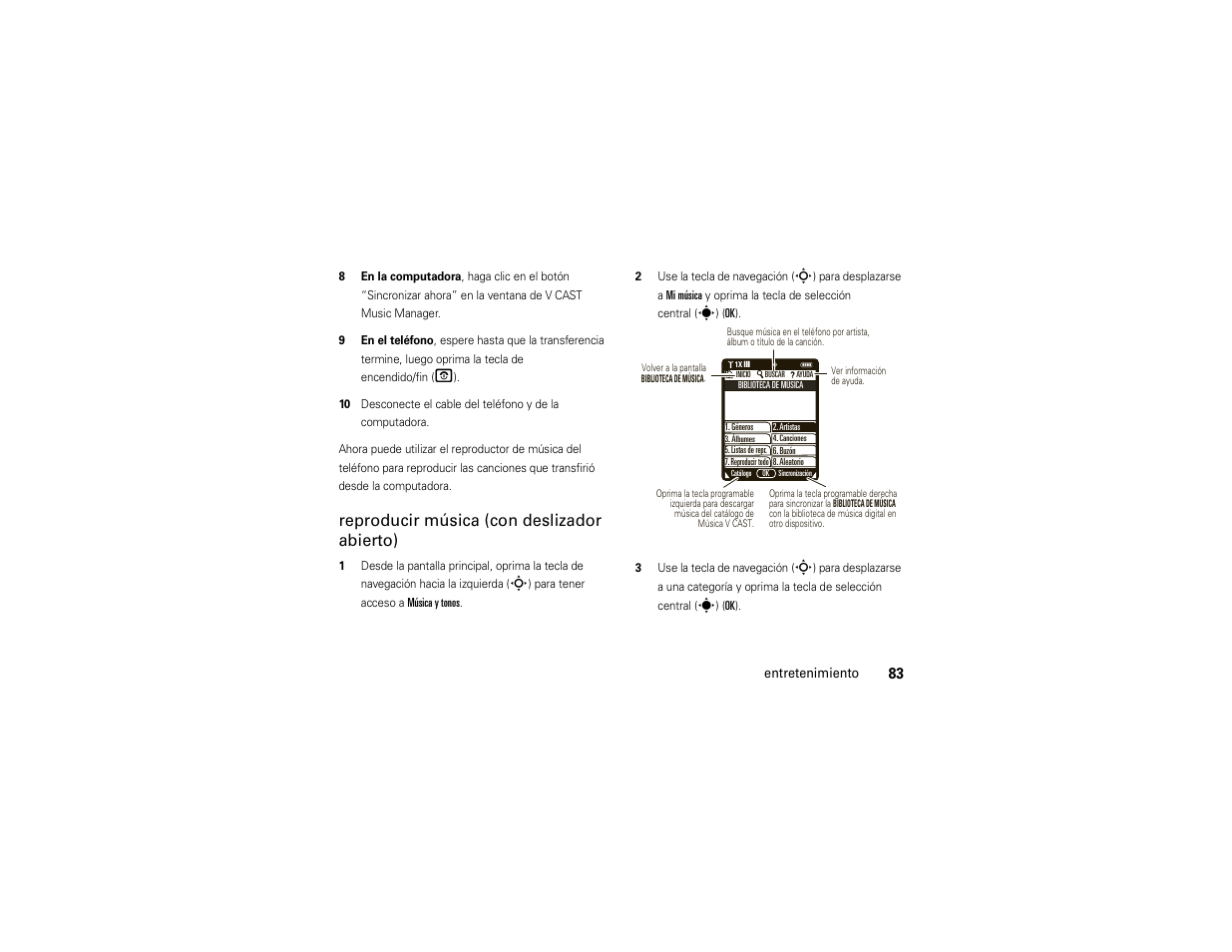 Reproducir música (con deslizador abierto) | Motorola Z6C User Manual | Page 225 / 296