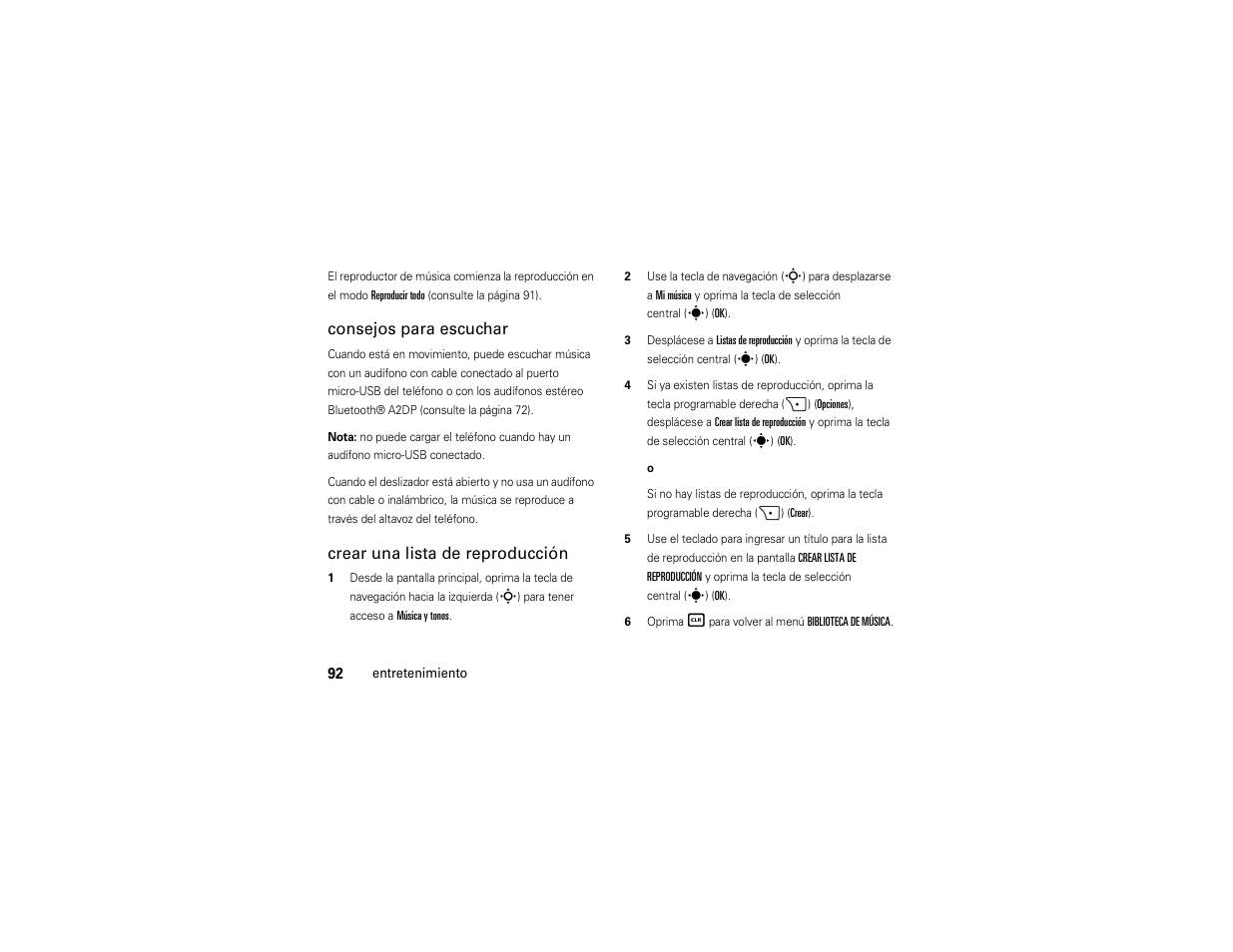 Consejos para escuchar, Crear una lista de reproducción | Motorola Z6C User Manual | Page 234 / 296