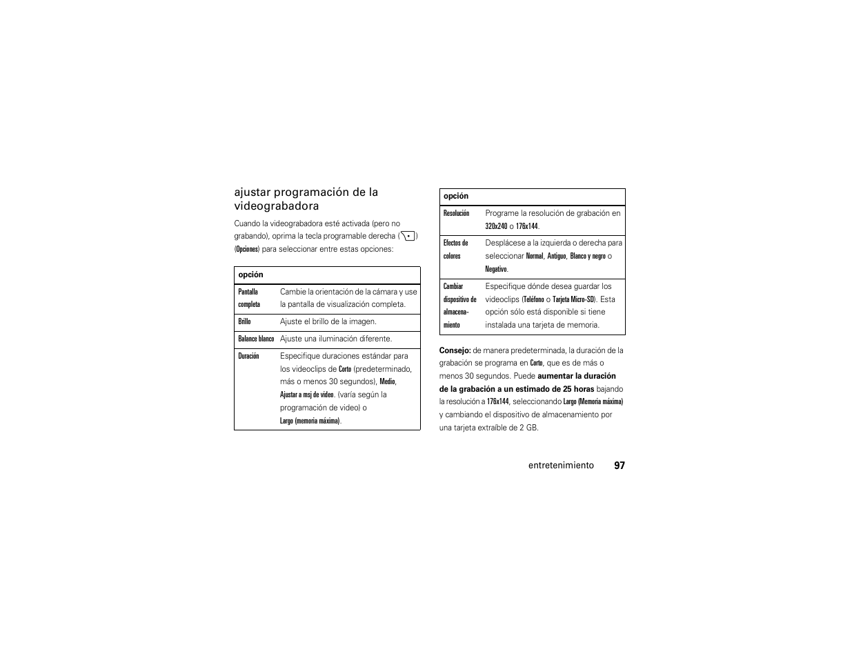 Ajustar programación de la videograbadora | Motorola Z6C User Manual | Page 239 / 296