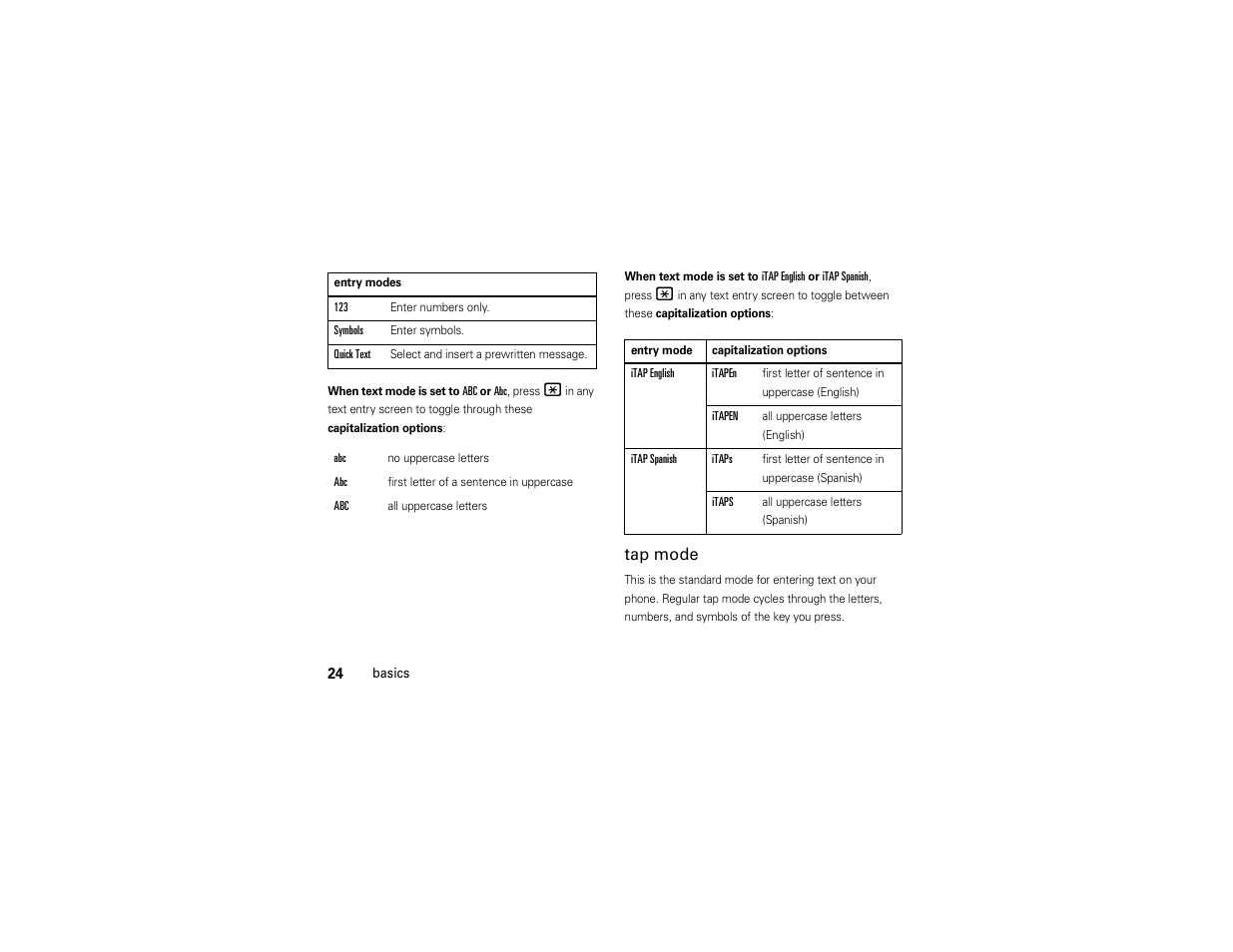 Tap mode | Motorola Z6C User Manual | Page 26 / 296