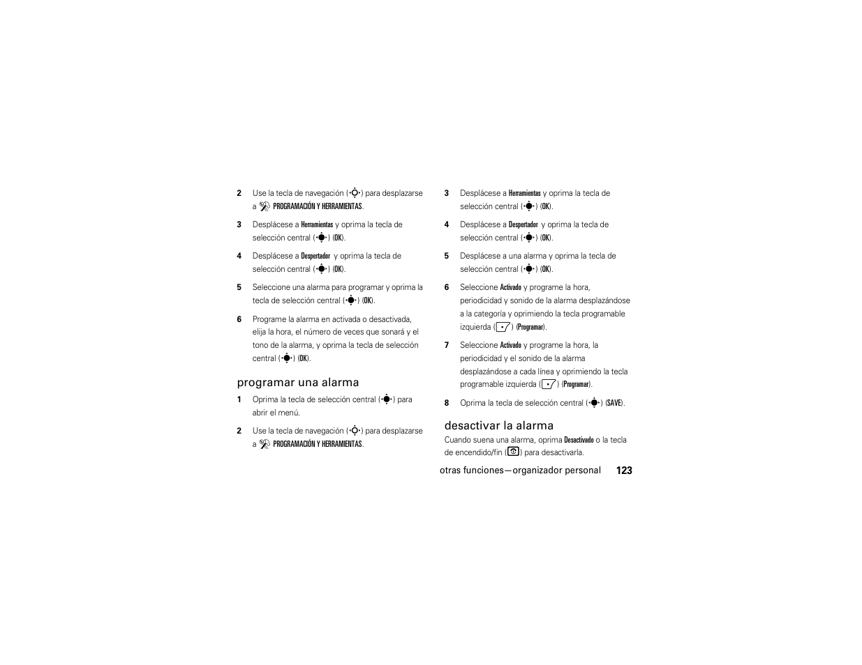 Programar una alarma, Desactivar la alarma | Motorola Z6C User Manual | Page 265 / 296