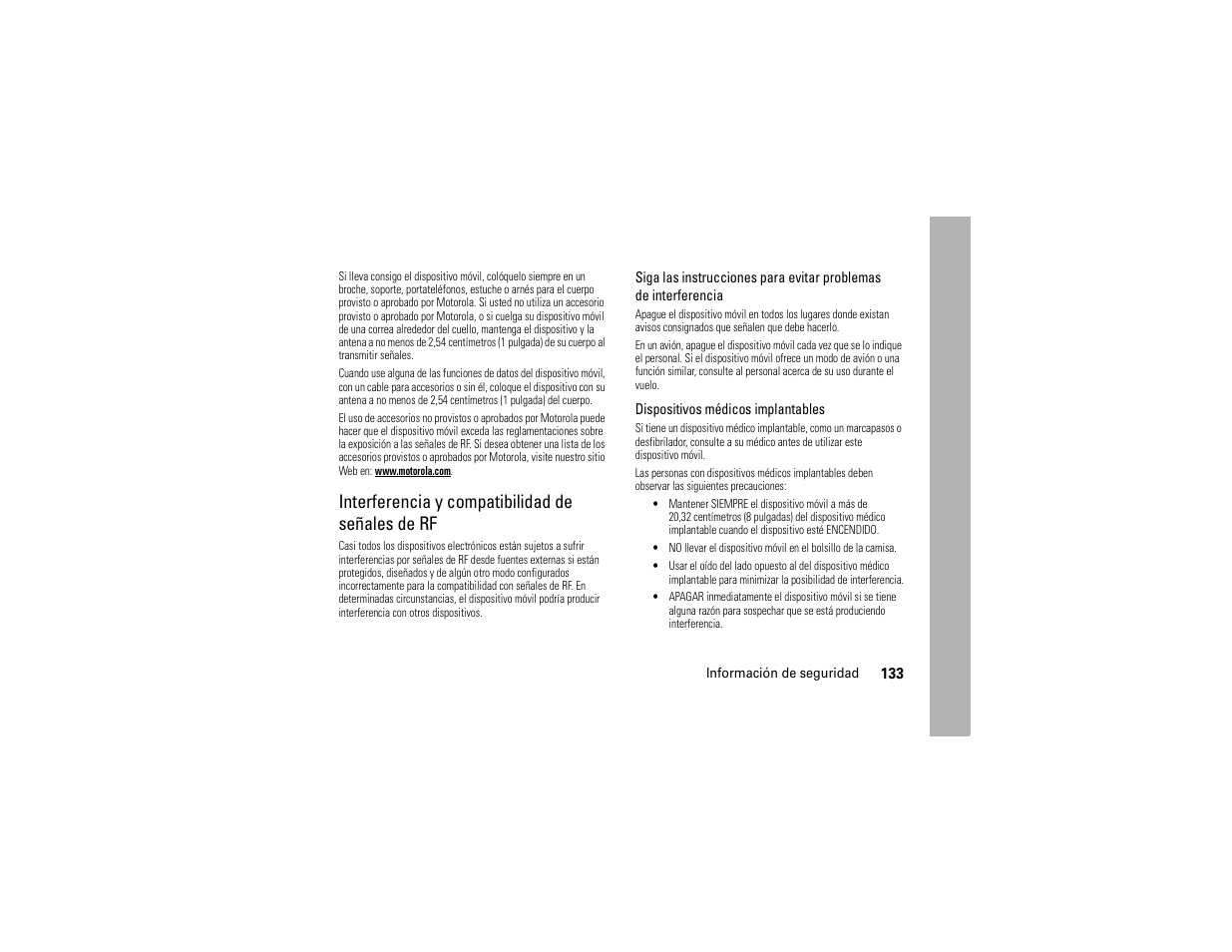 Interferencia y compatibilidad de señales de rf | Motorola Z6C User Manual | Page 275 / 296