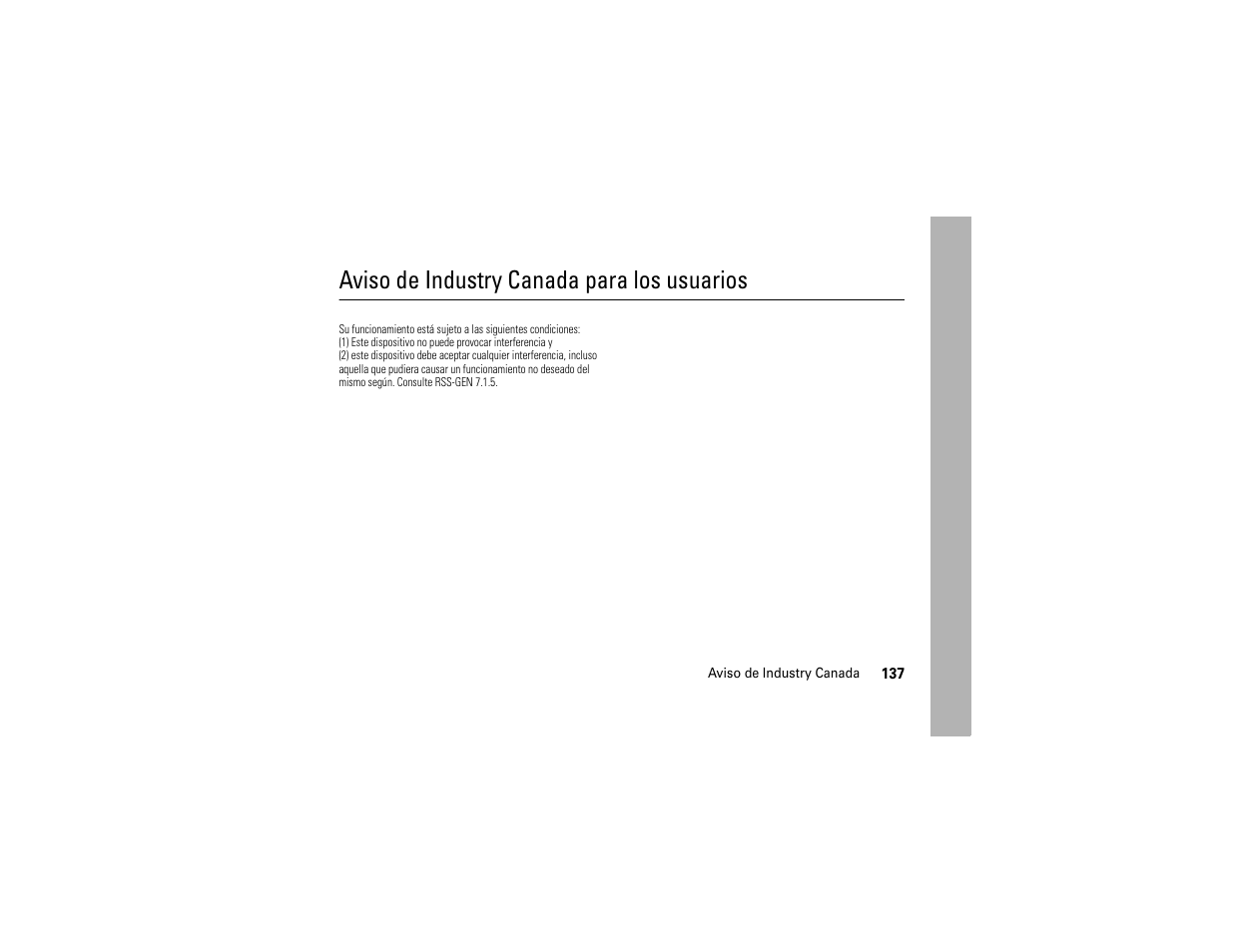 Aviso de industry canada, Aviso de industry canada para los usuarios | Motorola Z6C User Manual | Page 279 / 296