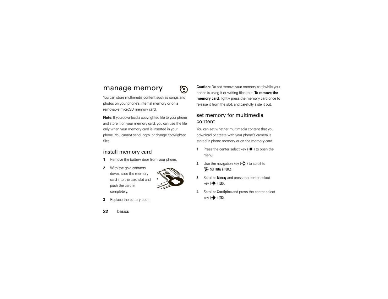 Manage memory | Motorola Z6C User Manual | Page 34 / 296