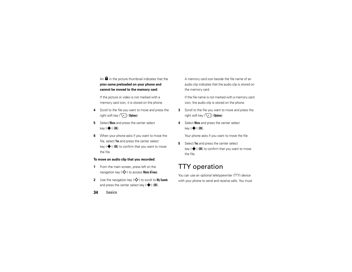 Tty operation | Motorola Z6C User Manual | Page 36 / 296