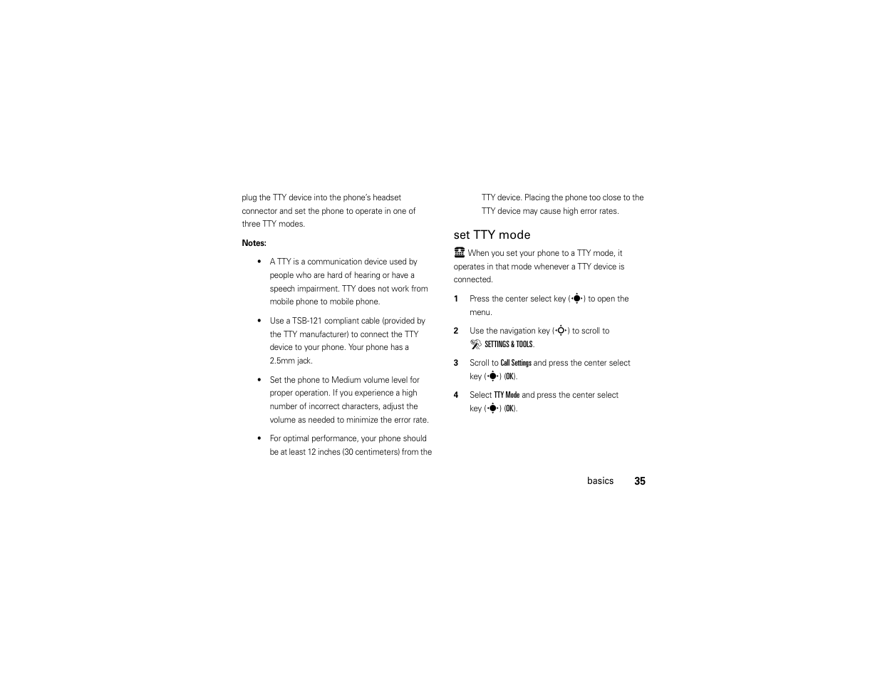 Set tty mode | Motorola Z6C User Manual | Page 37 / 296