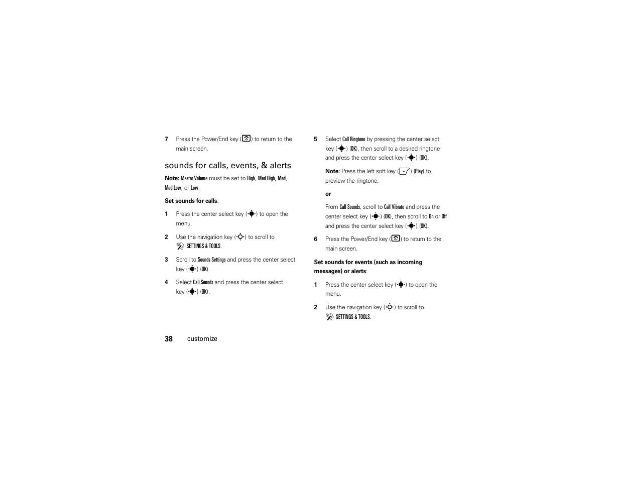 Sounds for calls, events, & alerts | Motorola Z6C User Manual | Page 40 / 296