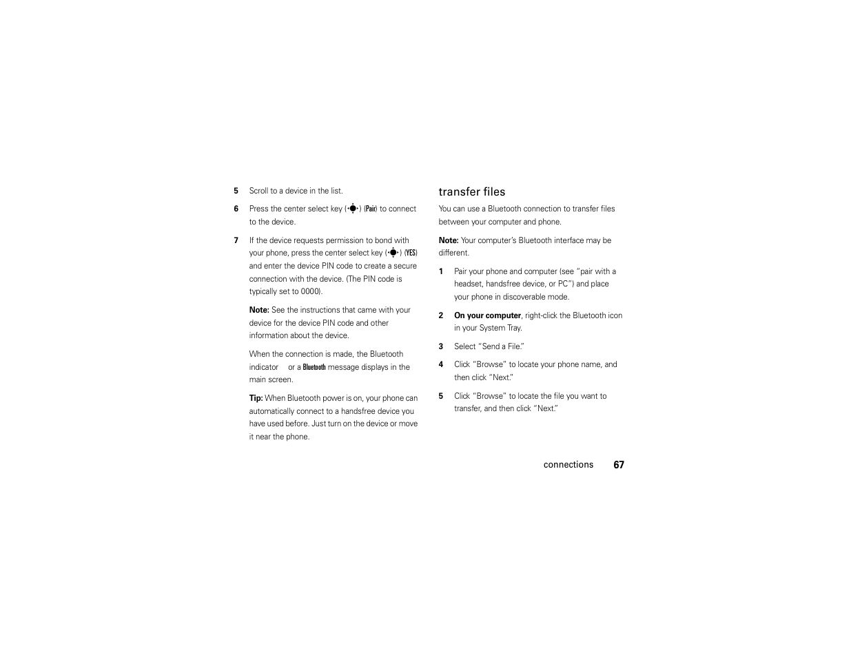Transfer files | Motorola Z6C User Manual | Page 69 / 296