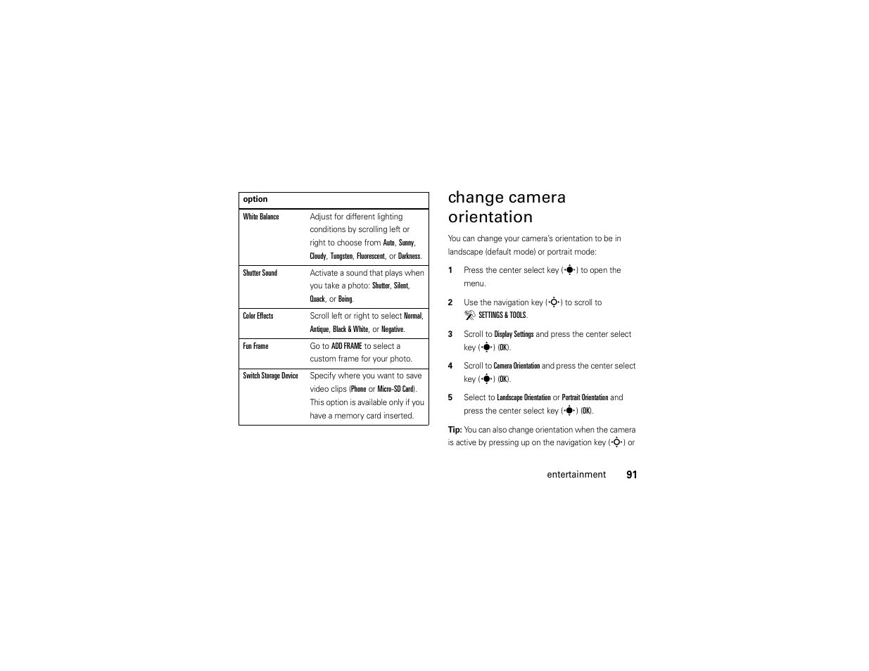 Change camera orientation | Motorola Z6C User Manual | Page 93 / 296