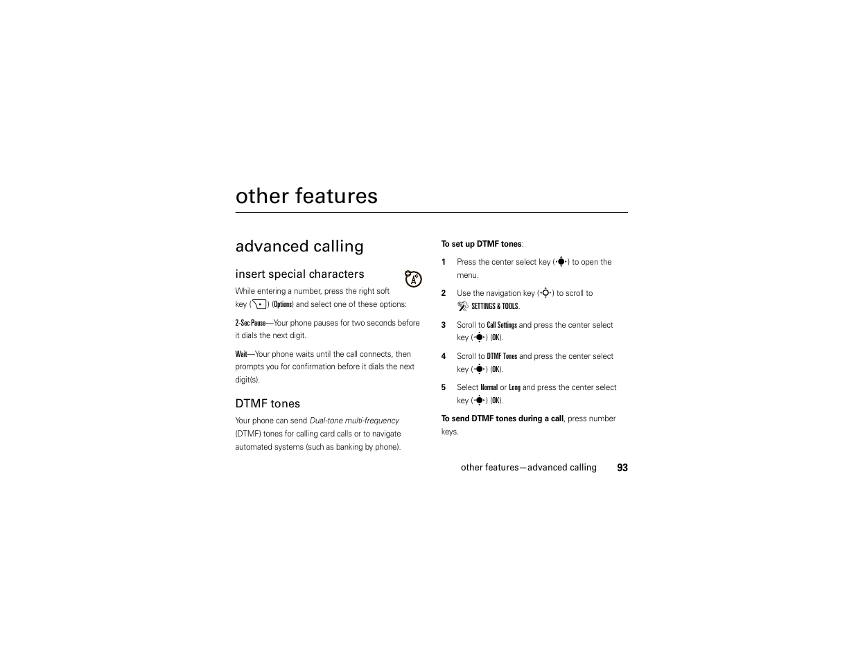 Other features, Advanced calling | Motorola Z6C User Manual | Page 95 / 296