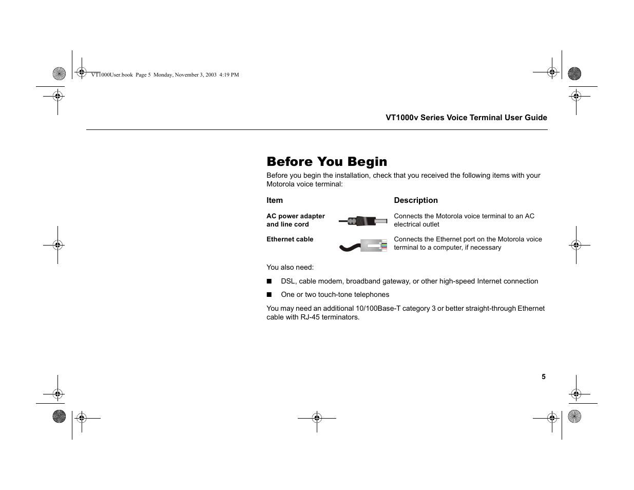 Before you begin | Motorola VT1000v User Manual | Page 11 / 32