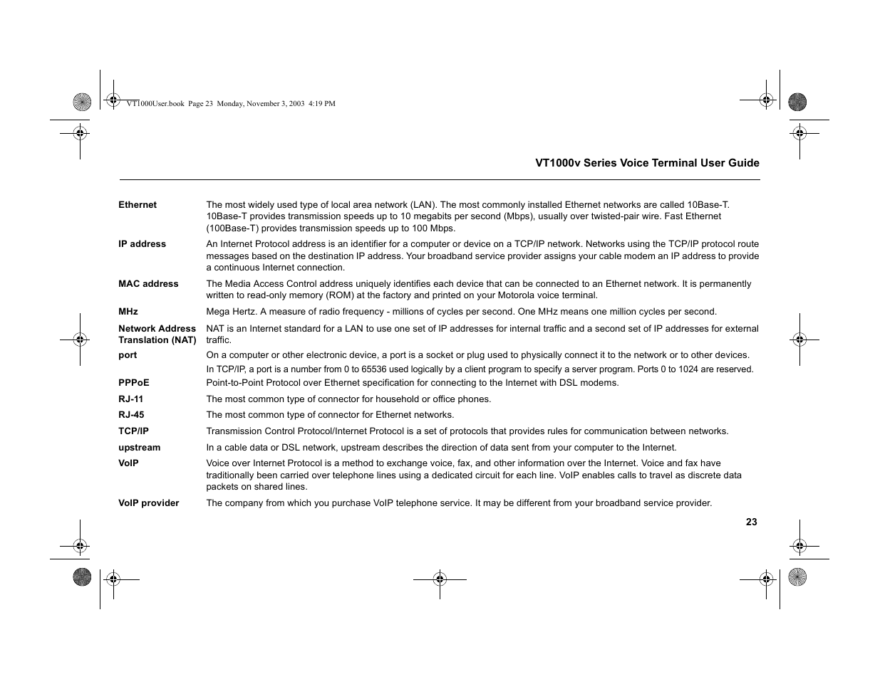 10/100base-t ethernet adapter | Motorola VT1000v User Manual | Page 29 / 32