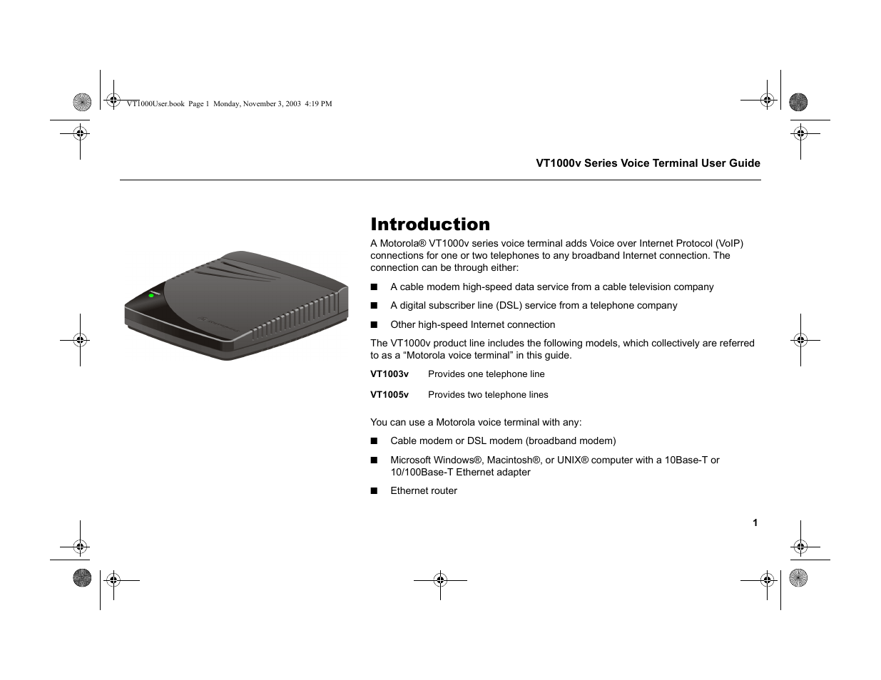 Introduction | Motorola VT1000v User Manual | Page 7 / 32