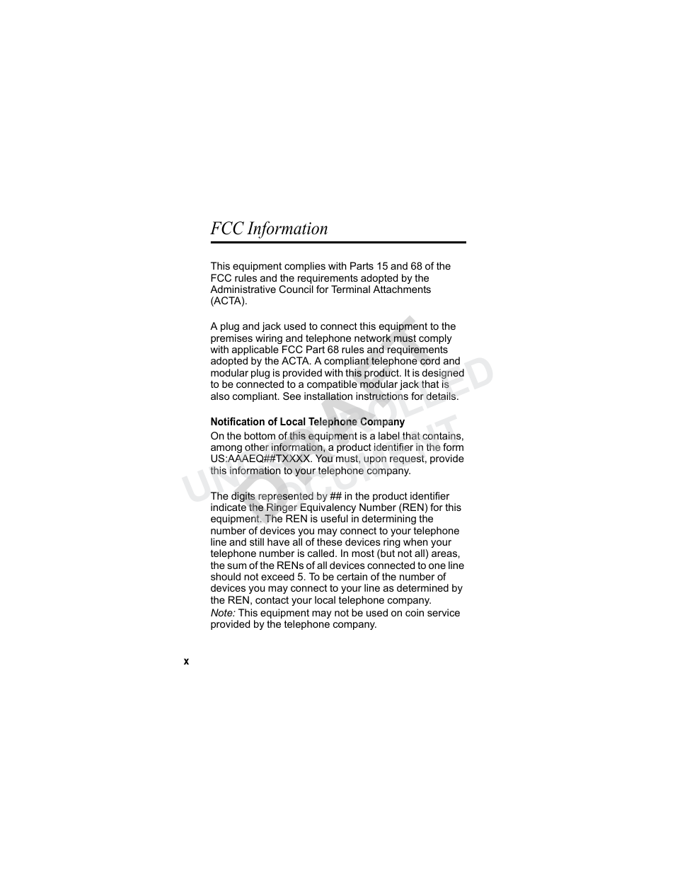 Fcc information, Draft, Uncontrolled document | Motorola MA3160 User Manual | Page 12 / 50