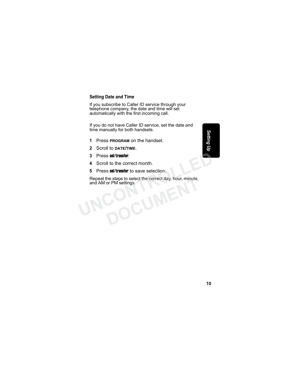 Setting date and time, Uncontrolled document | Motorola MA3160 User Manual | Page 25 / 50
