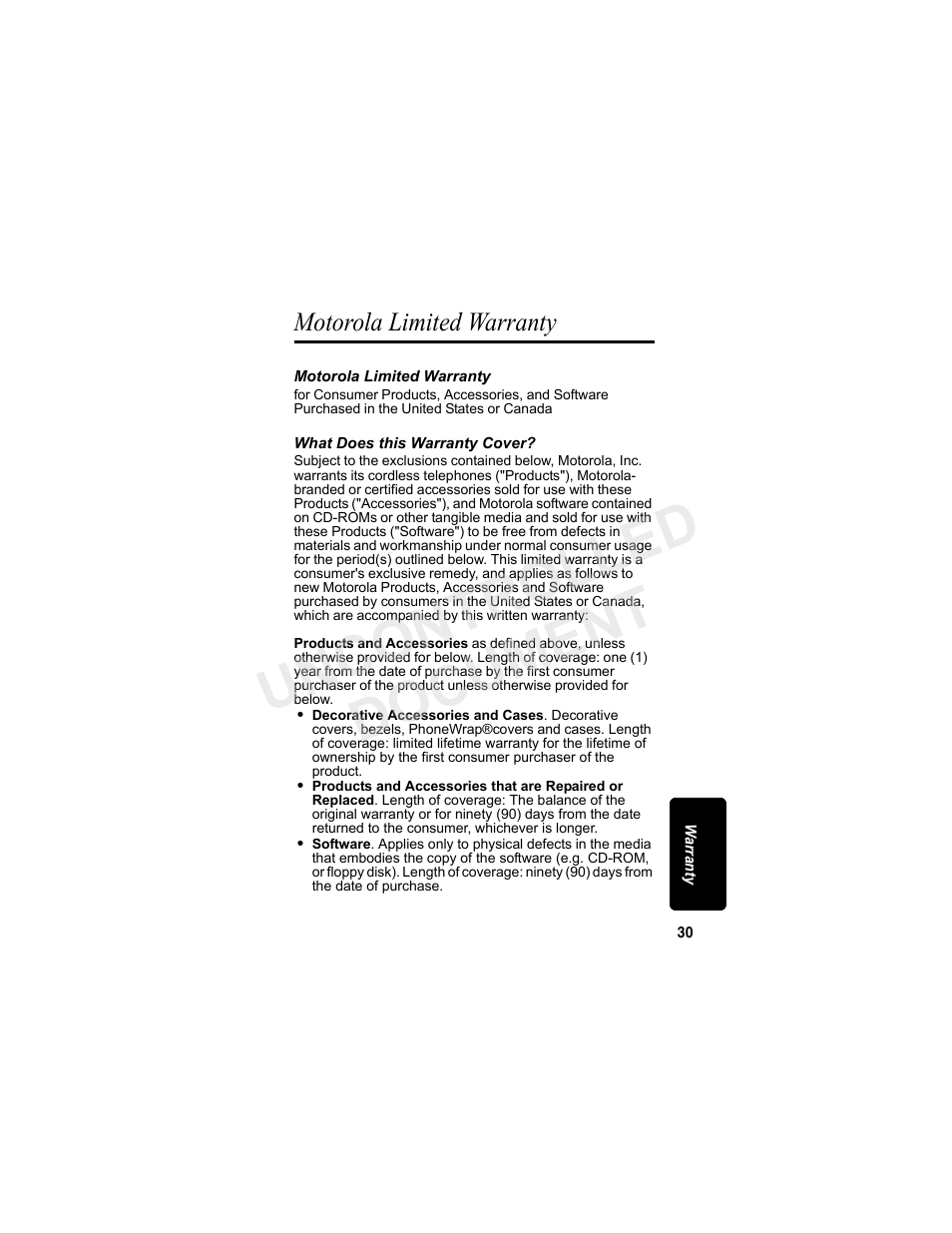 Motorola limited warranty, Uncontrolled document | Motorola MA3160 User Manual | Page 45 / 50
