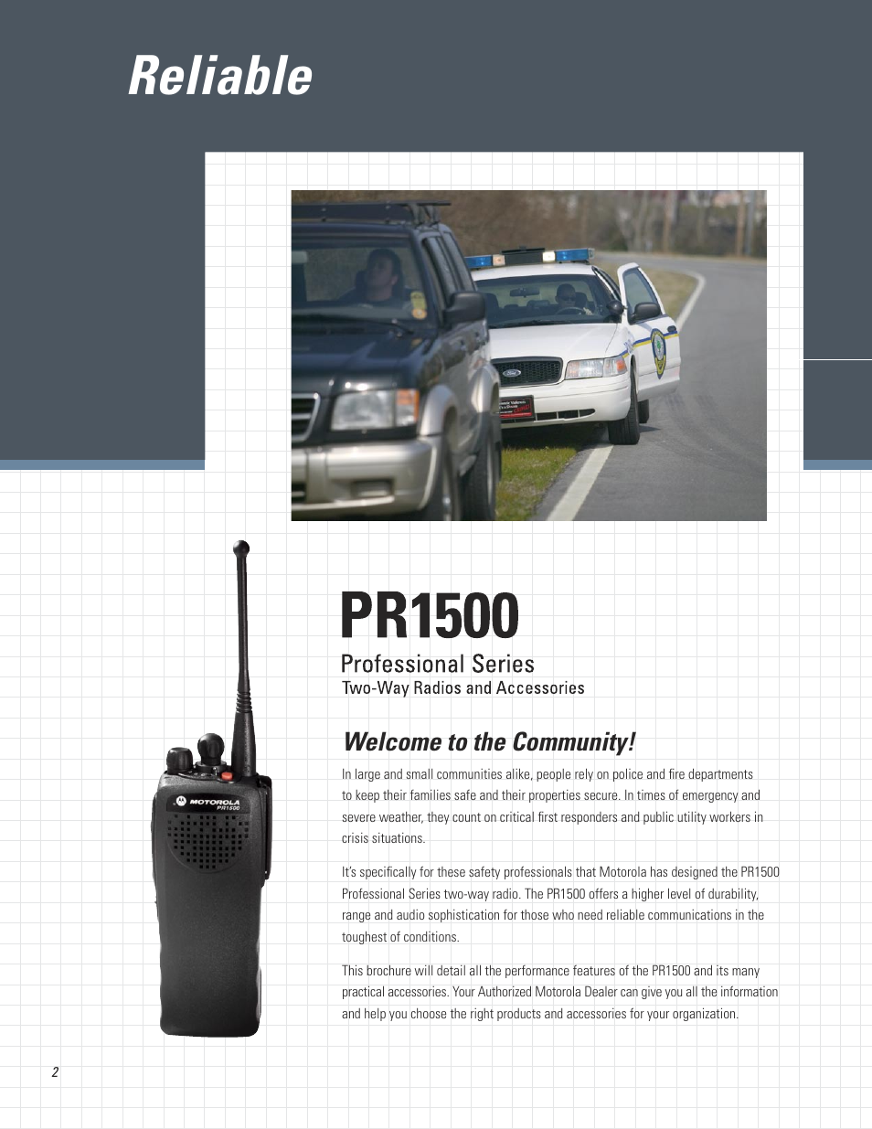 Reliable, Welcome to the community | Motorola Professional Series Two-Way Radios PR1500 User Manual | Page 2 / 12