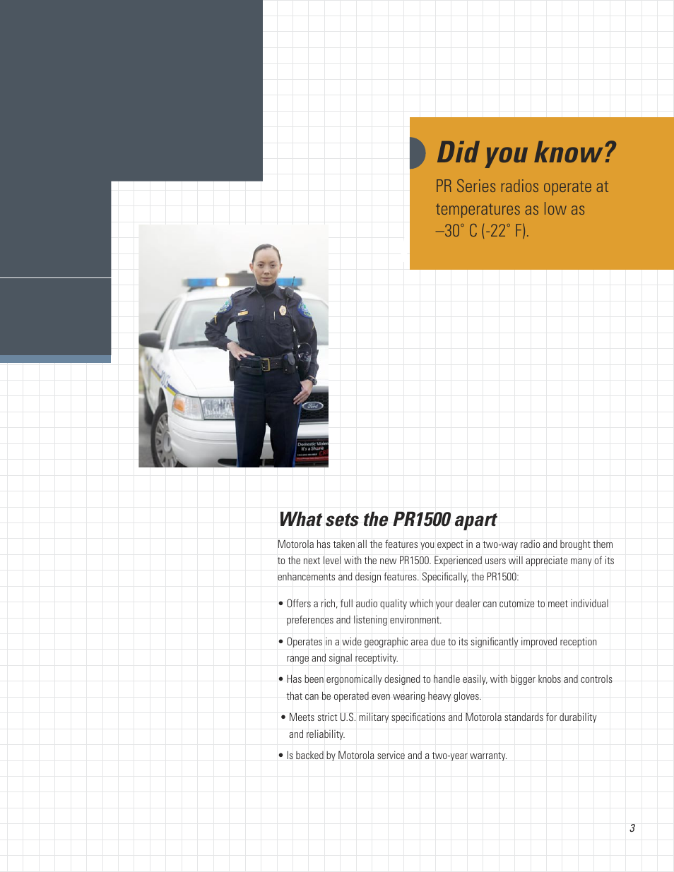 Dependable, Did you know, What sets the pr1500 apart | Motorola Professional Series Two-Way Radios PR1500 User Manual | Page 3 / 12