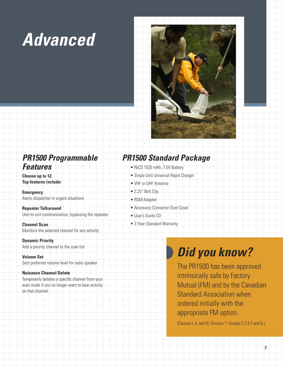 Advanced, Did you know, Pr1500 programmable features | Pr1500 standard package | Motorola Professional Series Two-Way Radios PR1500 User Manual | Page 5 / 12