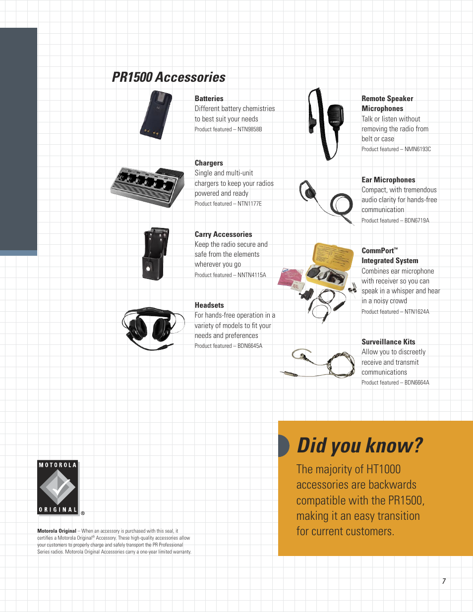 Did you know, Pr1500 accessories | Motorola Professional Series Two-Way Radios PR1500 User Manual | Page 7 / 12