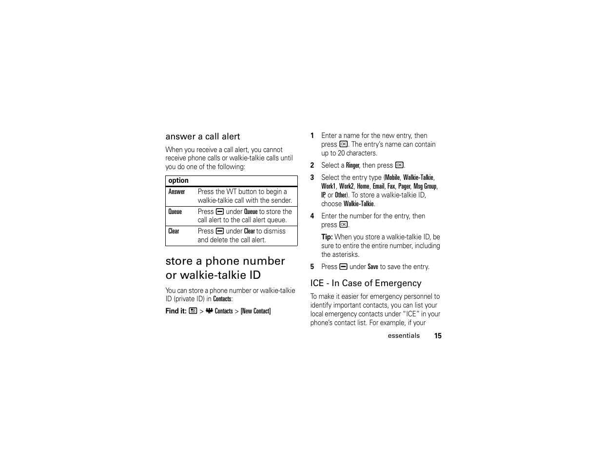 Store a phone number or walkie-talkie id | Motorola Boost i296 User Manual | Page 19 / 84
