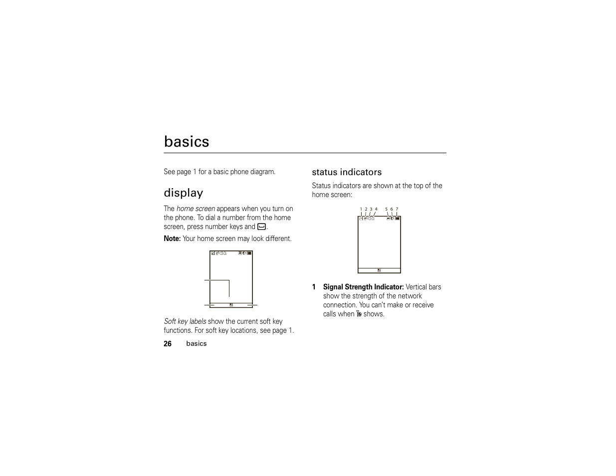 Basics, Display, Status indicators | Motorola Boost i296 User Manual | Page 30 / 84