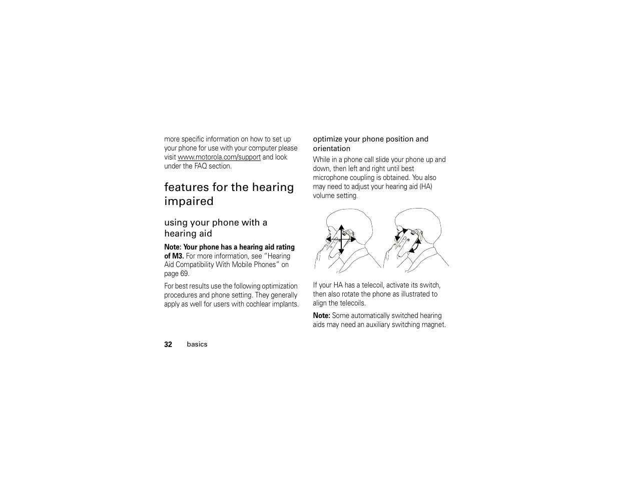 Features for the hearing impaired | Motorola Boost i296 User Manual | Page 36 / 84